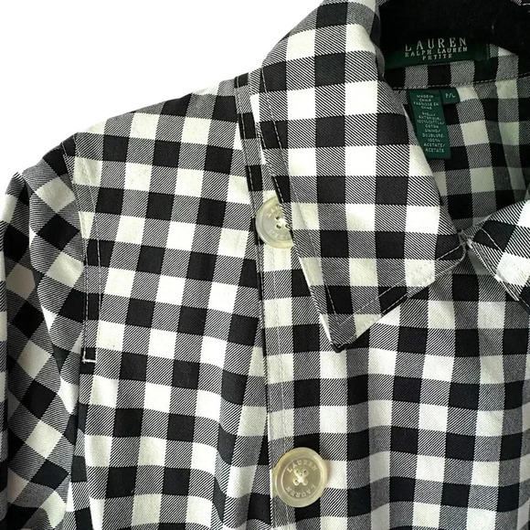 LAUREN RALPH LAUREN NWOT BLACK & WHITE GINGHAM TRENCH COAT | PETITE LARGE - Picture 3 of 12